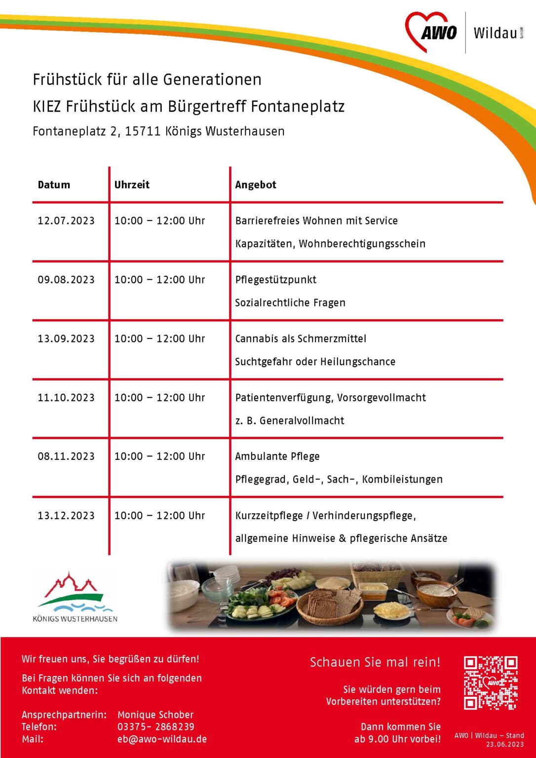 Frühstück für alle Generationen KIEZ Frühstück am Bürgertreff Fontaneplatz Fontaneplatz 2, 15711 Königs Wusterhausen